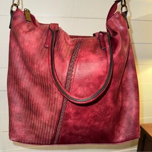 Chic Burgundy Faux‎ Leather Shoulder Bag, detachable shoulder strap